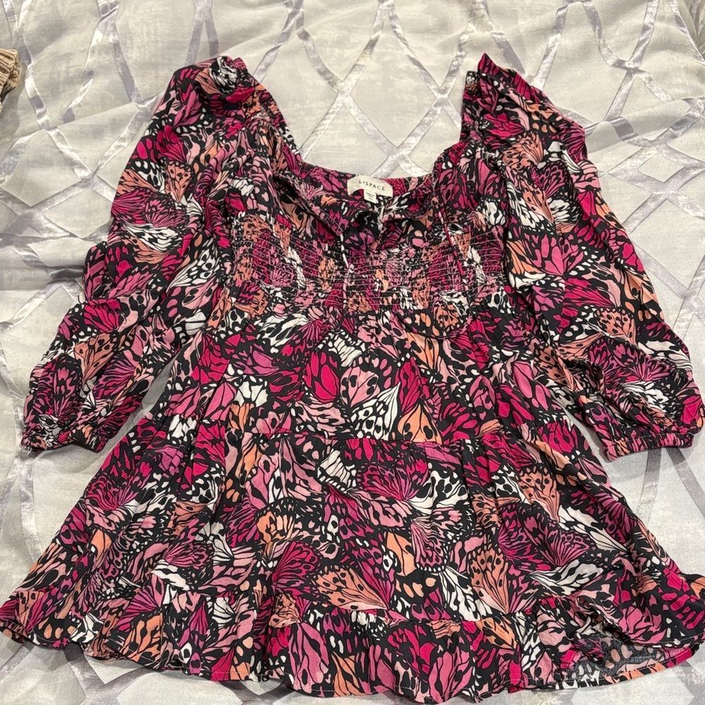 L*Space Pink and Black Floral Blouse